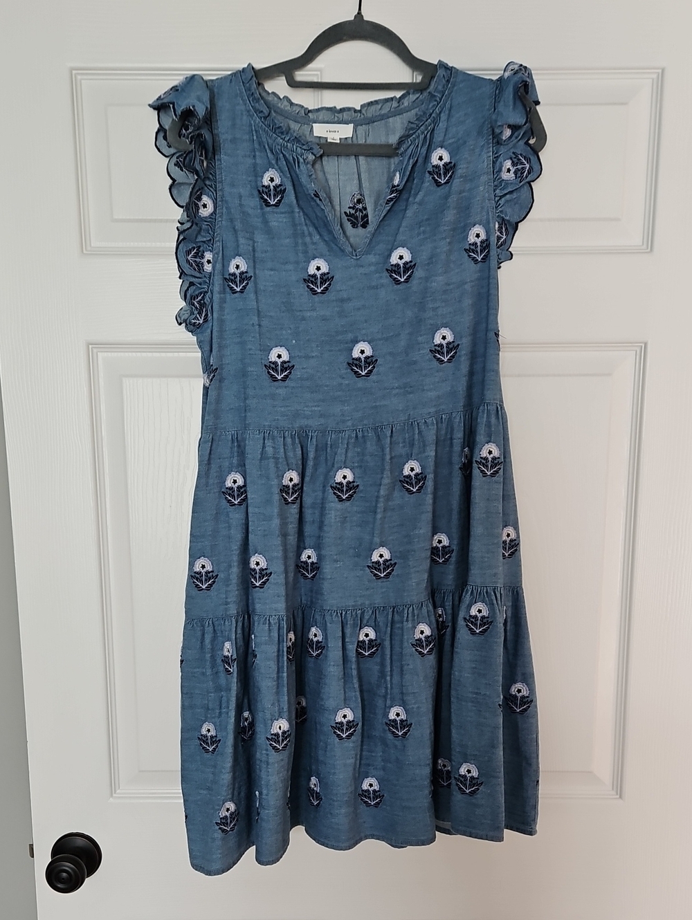 Blue Embroidered Tiered Sundress - Unknown Brand